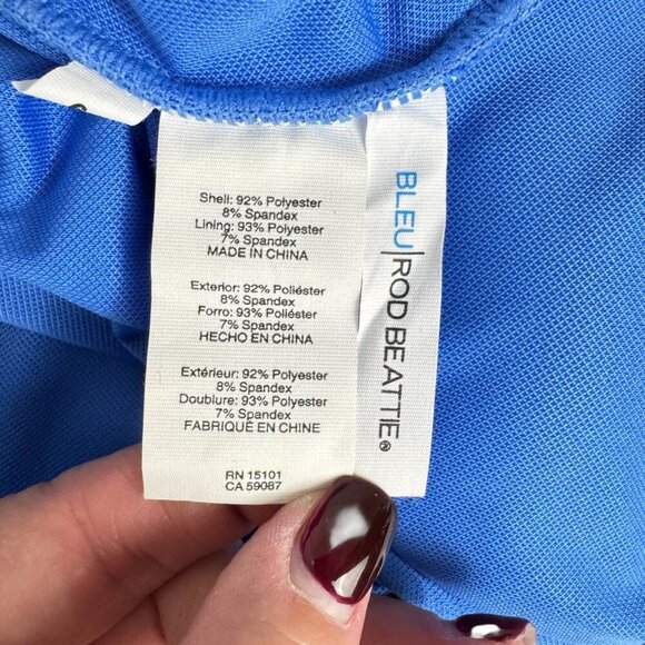 Bleu Rob Beattie Blue Ribbed Walk The Line Square Neck One-Piece Swimsuit Sz 6 - Picture 9 of 12